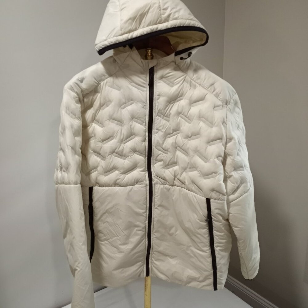 OLD NAVY CREAM PACKABLE HOODED PUFFER WITH BLACK TRIM MENS SIZE XXL